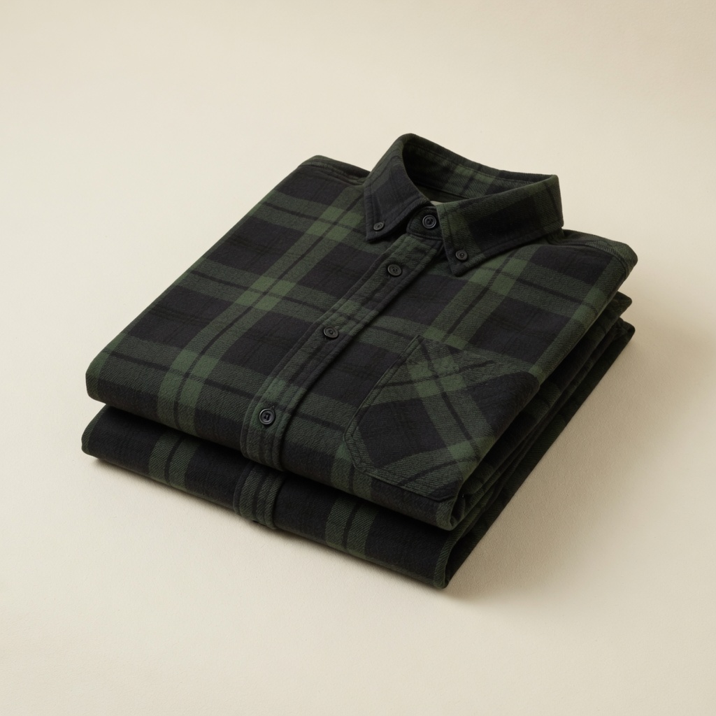 Charcoal and forest-green flannel